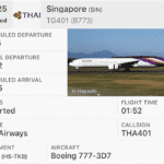 バンコク-シンガポール線　うーん、タイ航空の777-300のビジネスクラスはちょっと。。。